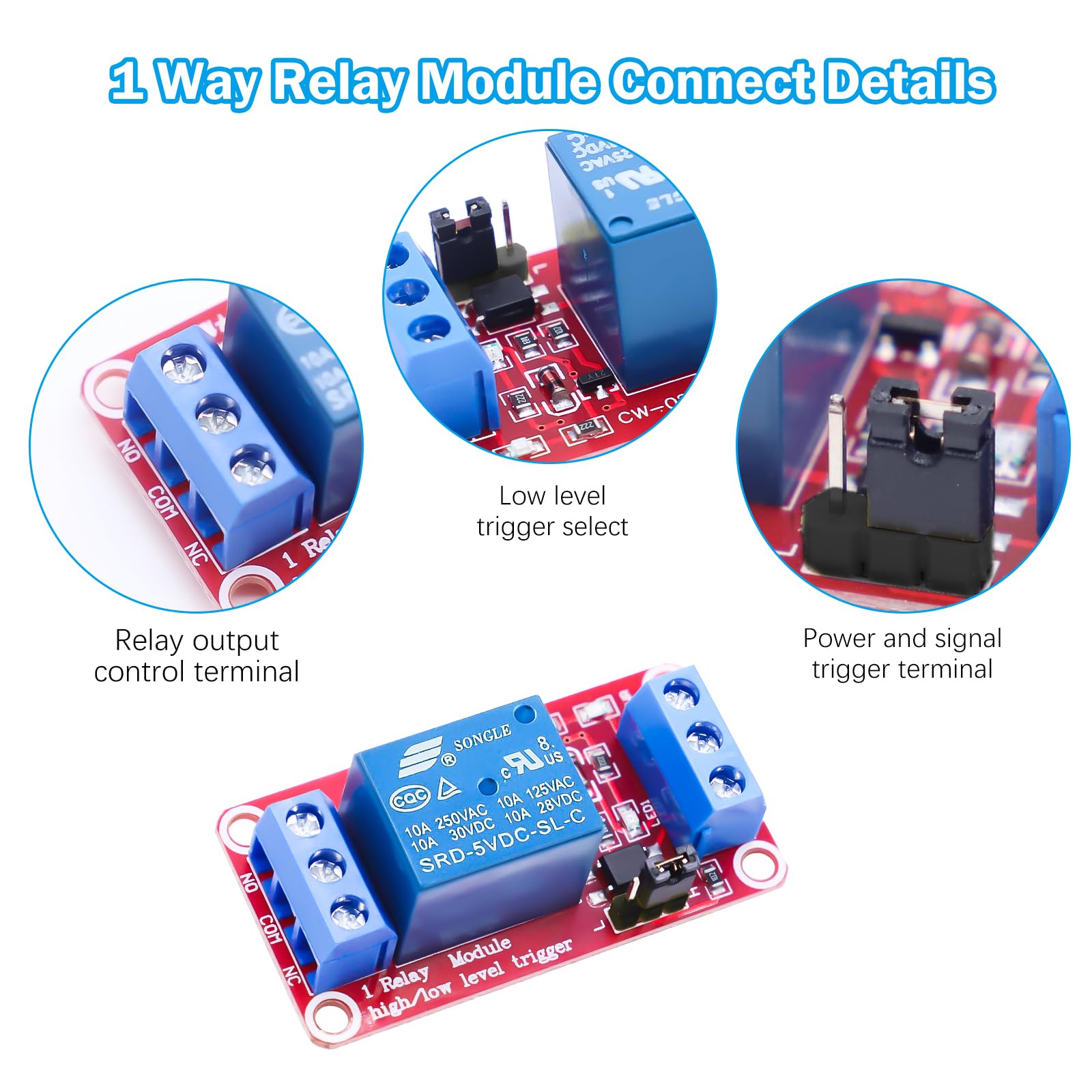 Lot De 5 Modules Relais 5V 1 Canal Avec Optocoupleur – Trigger Haut/Bas Niveau, Compatible Arduino, Stable Et Sécurisé