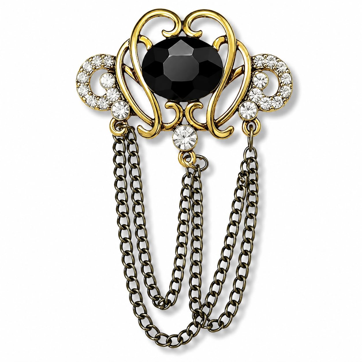 Mens Suit Black Rhinestone Crystal Wedding And Label Pin With Hanging Chain Gold Black Brass Crystal Brooch For Men And Women-image-12