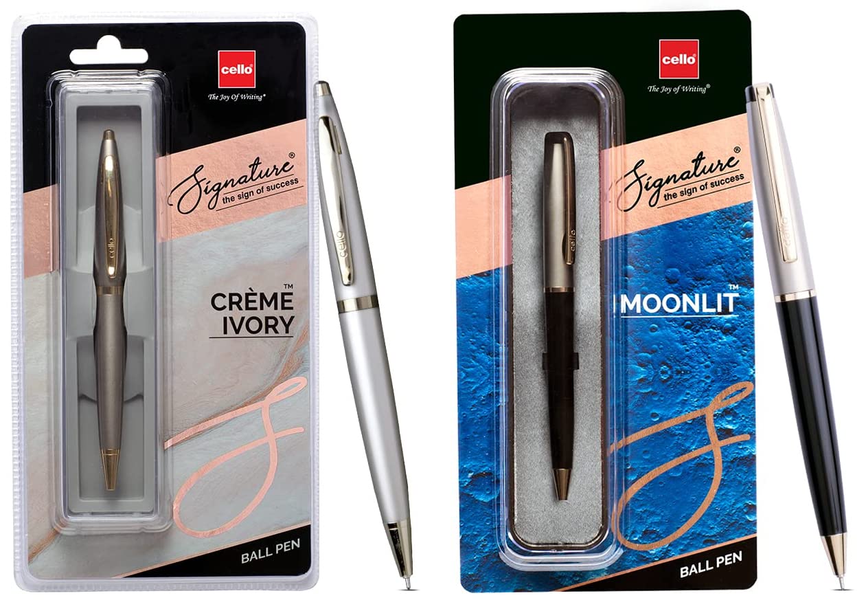 Cello Signature Creme Ivory Ball Pen | Blue Ball Pen | Pack of 1 & Moonlit Ball Pen | Blue Ball Pen | Pack of 1