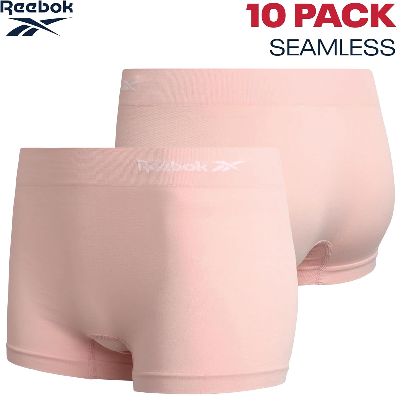 Reebok Womens Boyshorts Underwear - 10 Pack Stretch Performance Seamless Underwear for Women, 4” Inseam Tagless Waistband