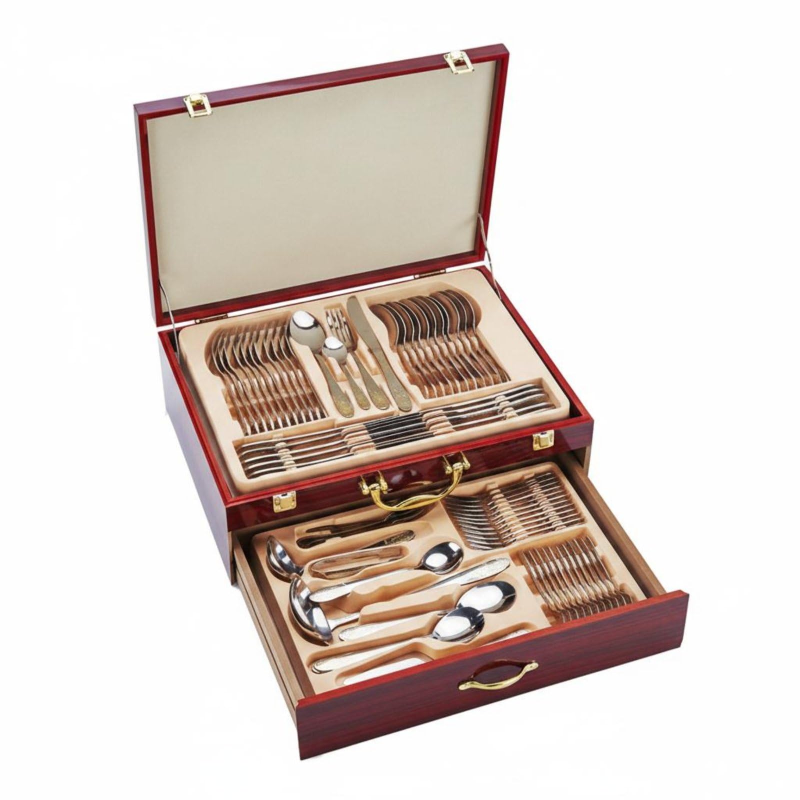 72 Piezas Cubiertos de Acero Inoxidable Juego de Cubiertos Tenedores Cucharas Cuchillos Lustre Pulido con Caja para Guardar Adecuado para Uso Doméstico Servicio Profesional Celebraciones