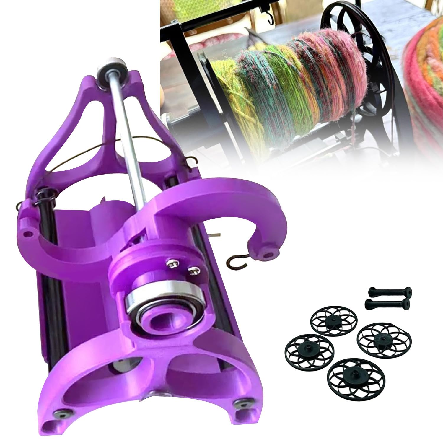 AUTUMFLATGAO 12V Electric Spinning Wheel, Household Wool Fibre Twisting, Adjustable Speed Yarn Winding Machine, Forward and Reverse, Max Speed 800rpm,Purple
