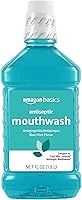 Amazon Basics Blue Mint Antiseptic Mouthwash - Fresh Breath, Plaque Control, Gingivitis Prevention, 50.7oz Large Bottle