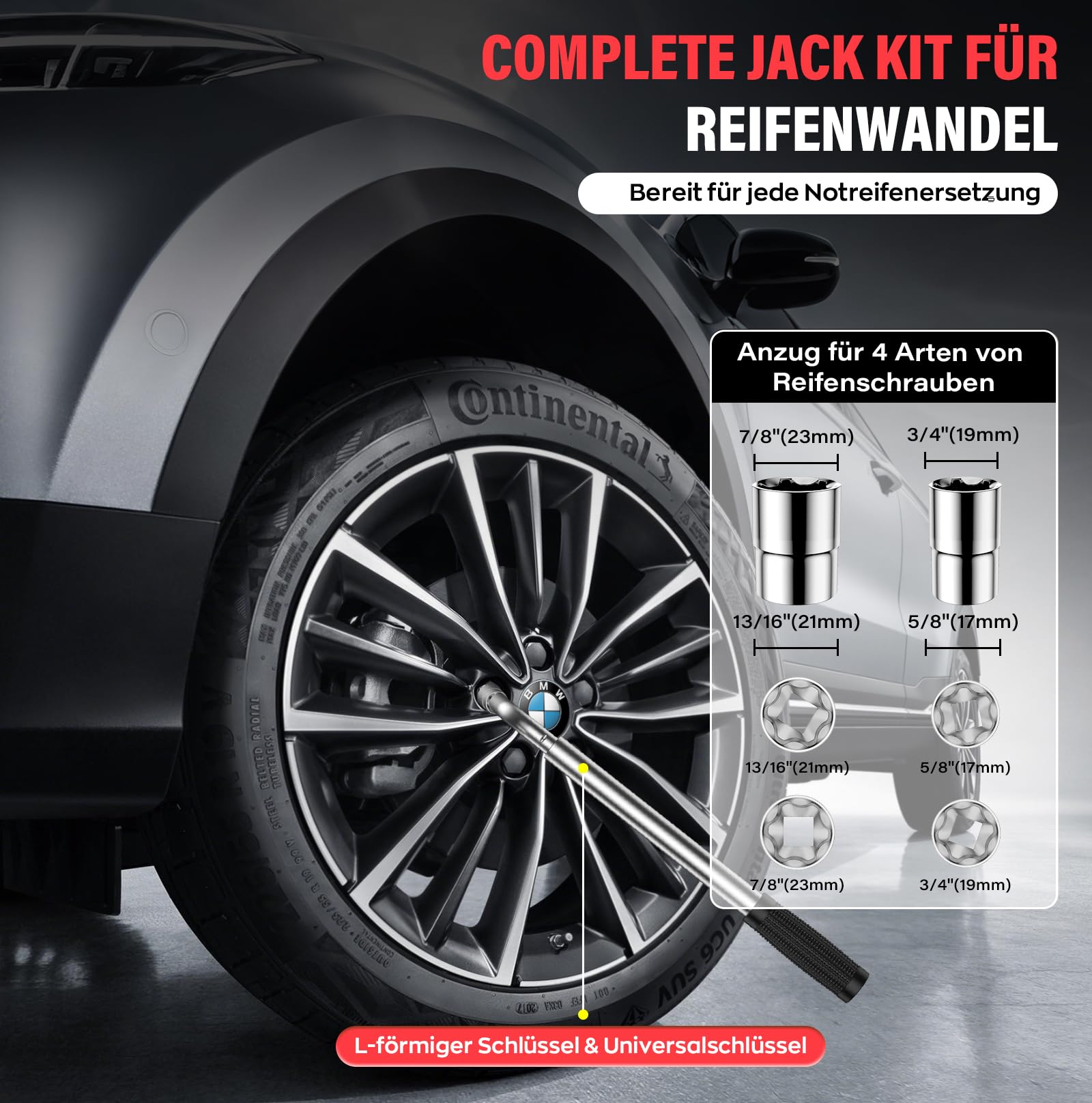 IMAYCC 2.5T Wagenheber Universelle Scherenwagenheber für BMW Auto mit 2Pcs Gummiauflage BMW, Tragbarer Wagenheber mit Radmutternschlüssel, Auto-Notfallset fürBMW Serie1/3/5/6/7/Z/X