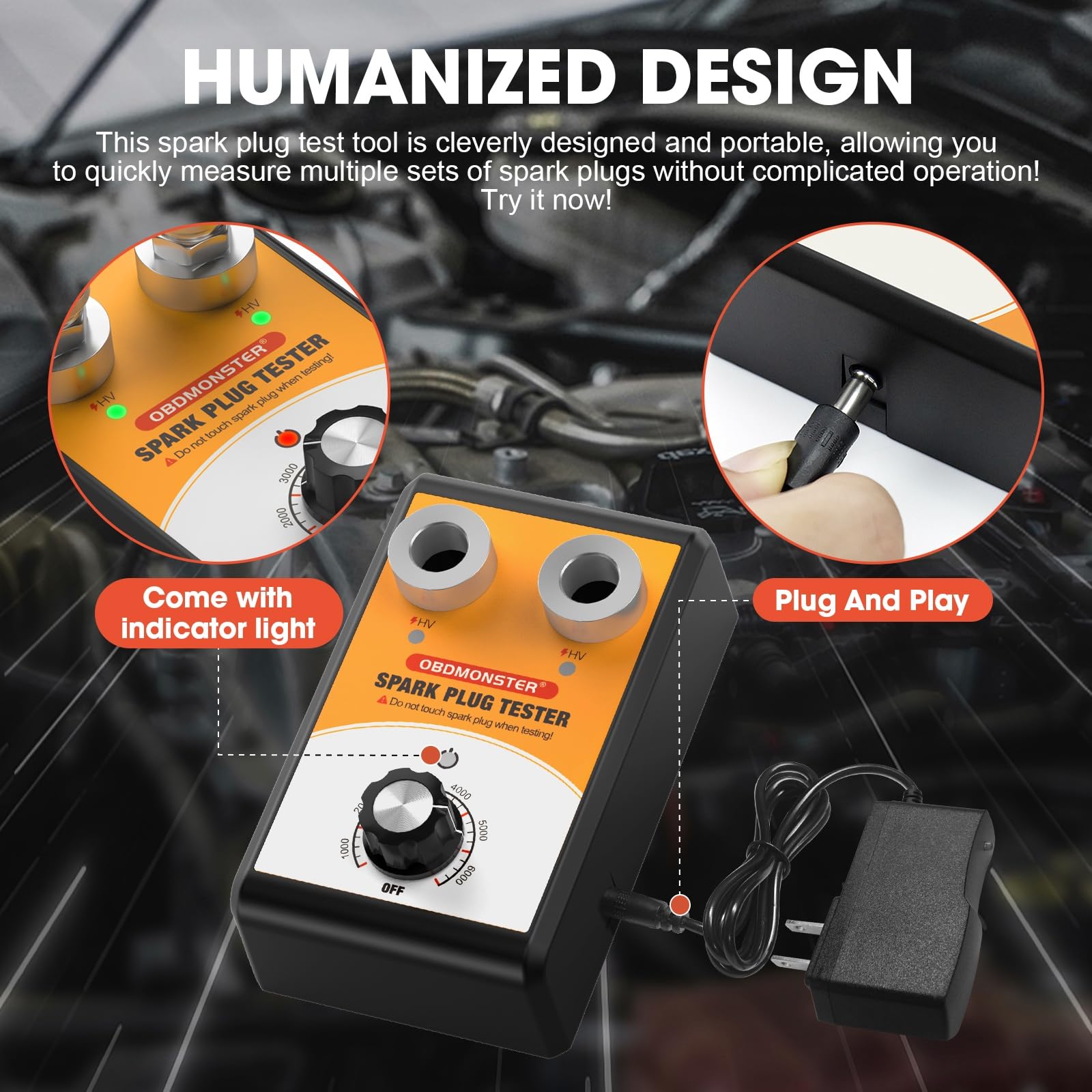 Comprobador de Bujías Bobina de Encendido de Motor Automóvil Doble Agujero 0 a 6000RPM Frecuencia de Operación Ajustable Para 12V Automóvil, Motocicleta Herramienta de Prueba de Bujías