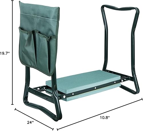 Miniatura 3 de HomGarden - Taburete plegable para jardín, con almohadilla para rodillas y bolsa de herramientas grande
