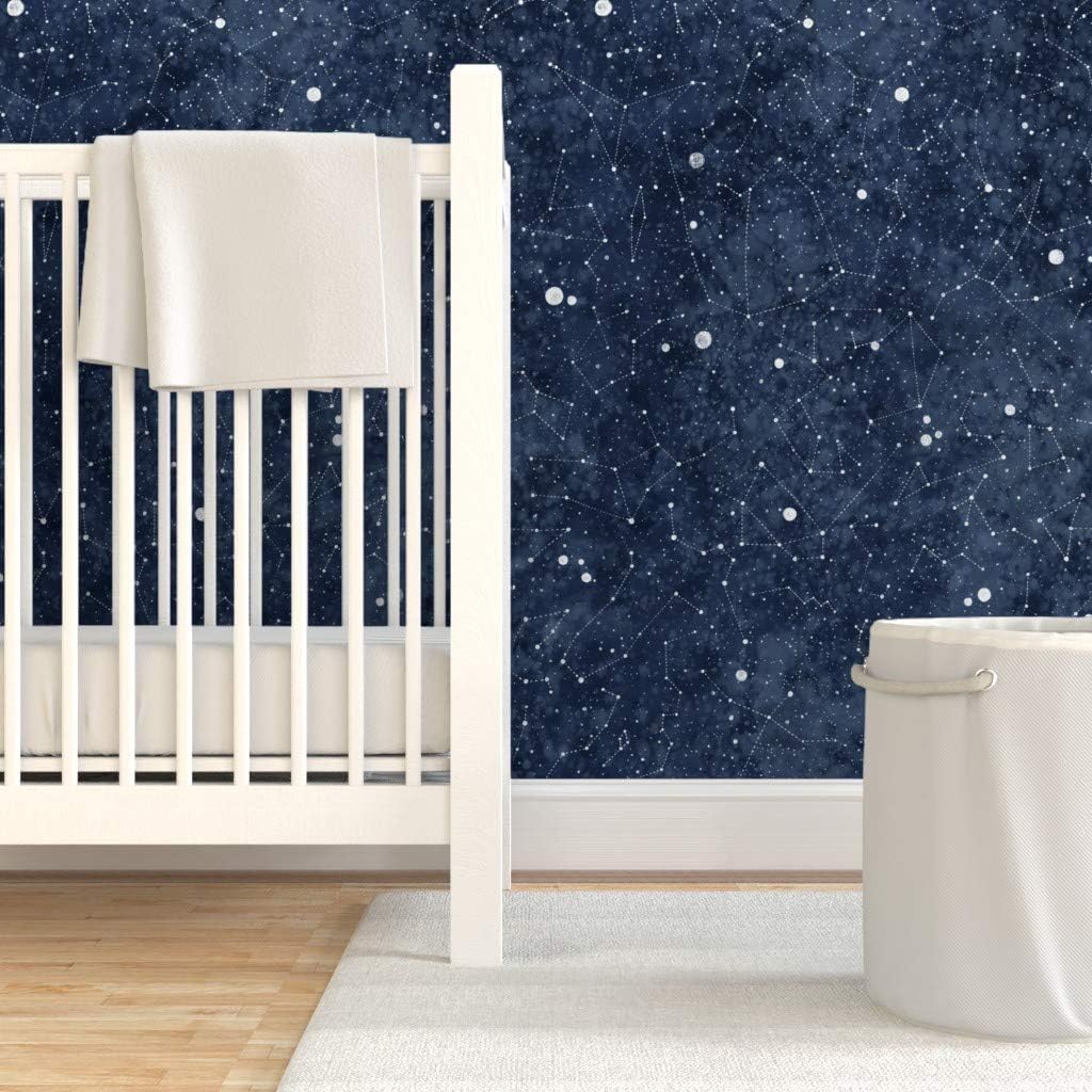 Spoonflower Removable Wallpaper 6ft x 2ft - Star Constellations Hand Drawn Stars Night Sky Watercolor Galaxy Custom Pre-Pasted Wallpaper