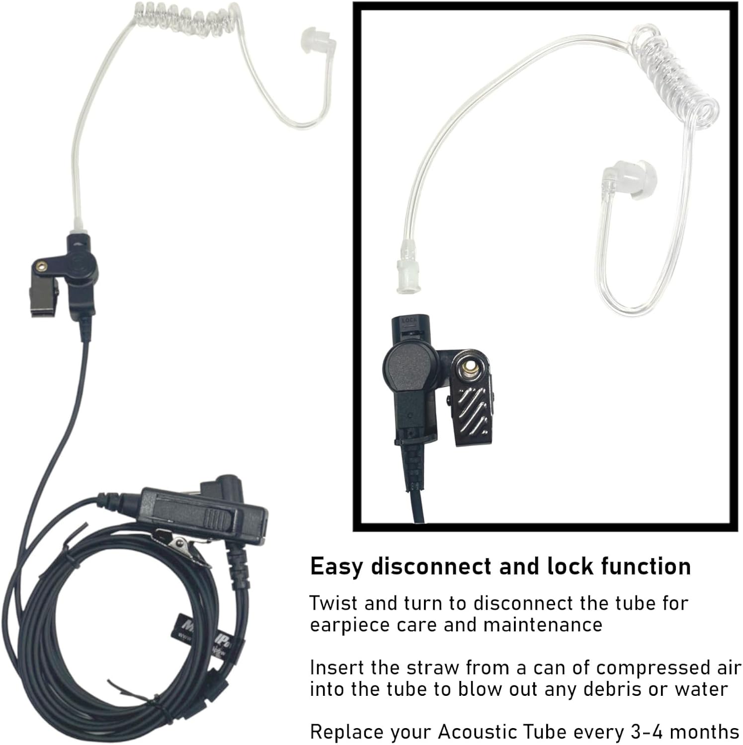 MaximalPower Acoustic Tube Earpiece Surveillance Kit with PTT and with Kevlar Enforcement Inside The Cable Compatible for Motorola 2-Pin Two Way Radios (2 Pack)