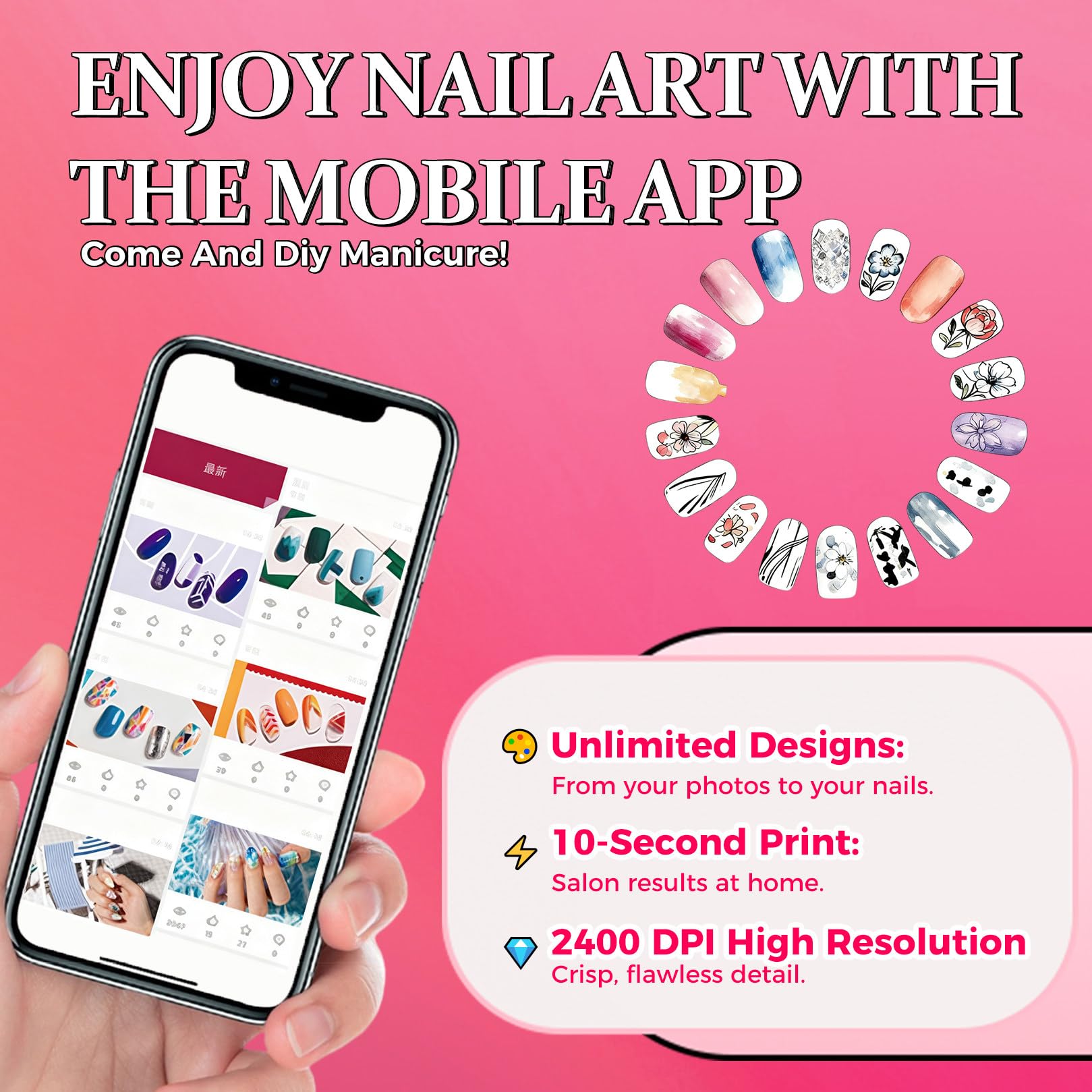 Stampante per Unghie Gel, Stampante per Unghie Portatile, Supporto WiFi/DIY/USB, Stampante per Unghie con App, Stampante per Unghie Professionale, per DIY,Studi per Unghie White