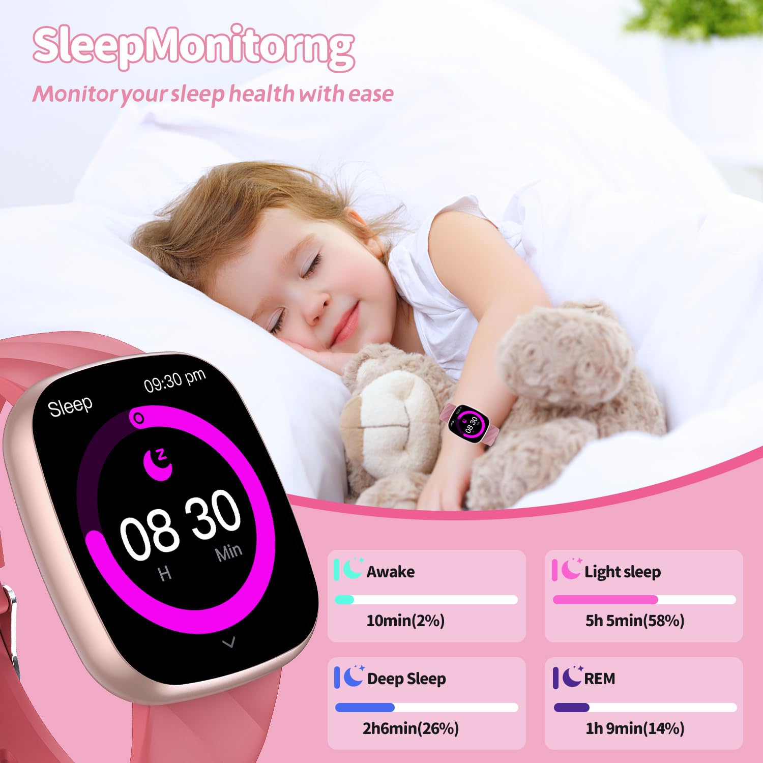 JUBUNRER Smartwatch voor kinderen Meisjes Jongens Horloges Telefoon Bluetooth Hartslag Slaap Pedometer Sport Fitness Activiteit Trackers Calculator Tiener Geschenken 3 Jaar Oud voor IOS Android
