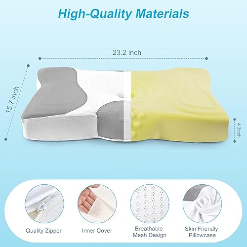 Miniatura 3 de NPET Almohada cervical para aliviar el dolor de cuello con fundas de almohada de seda, almohada ortopédica ergonómica de espuma viscoelástica para