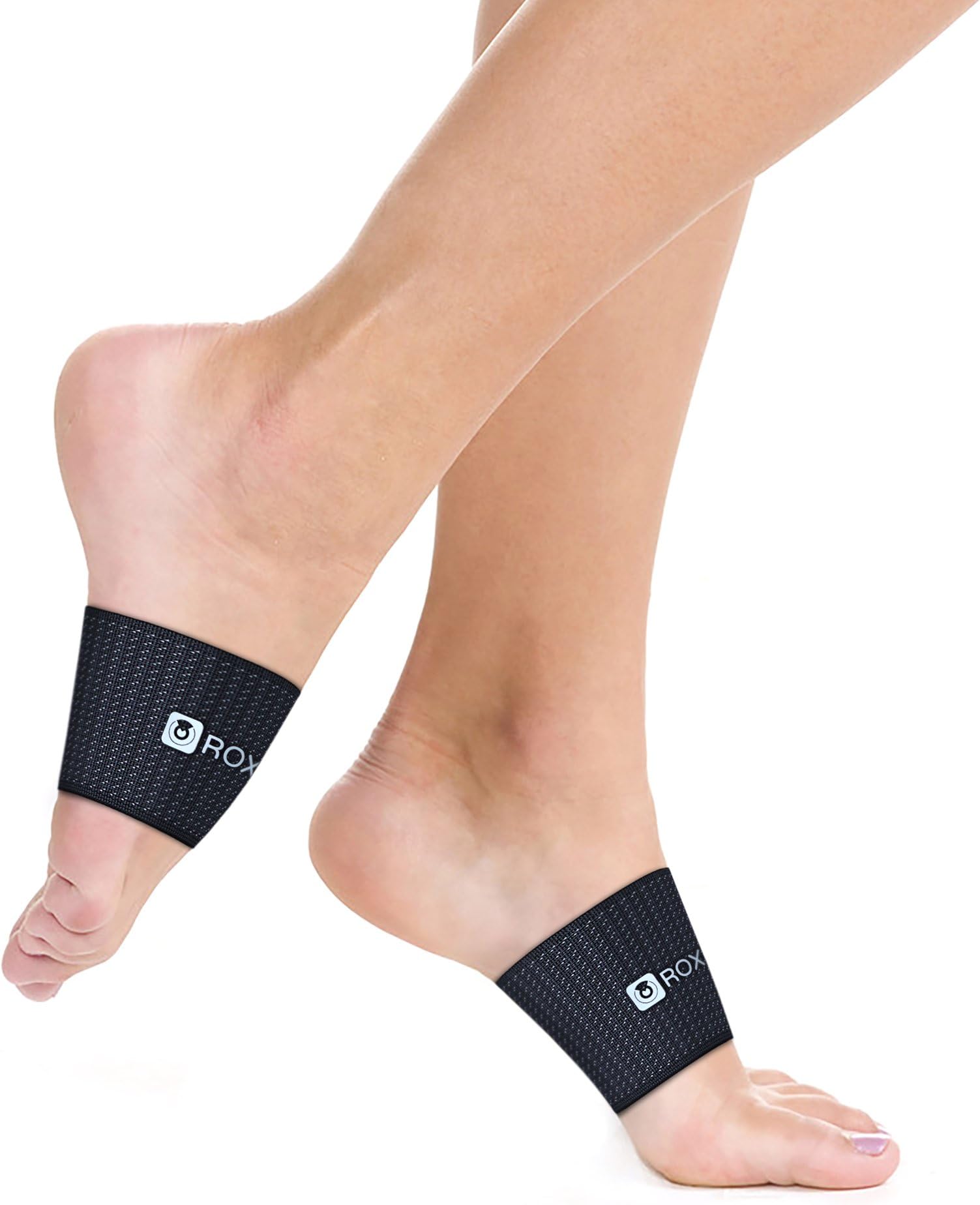 ROXOFIT Copper Arch Relief Support Compression Band - Plantar Fasciitis Fit Elastic Foot Sleeve Wrap For Pain, Sore, High, Low Arches, Flat Feet For Men, Women (White logo, Large)