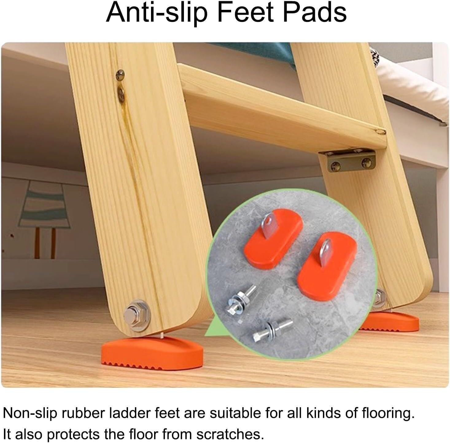 Floor-Standing Bed Step Ladder Wood Bunk Ladder with Anti-Slip Rubber Foot Pads Bed Side Climb Ladder
