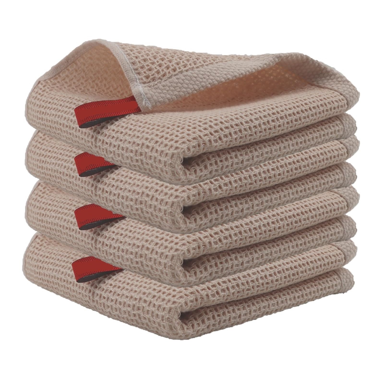 Serviettes de cuisine en coton beige : lot de 4 chiffons épais et absorbants