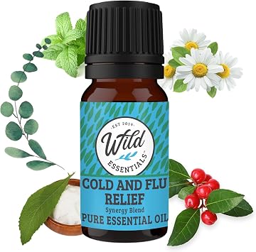 Wild Essentials Cold and Flu Relief 100% مزيج تآزر الزيت العطري النقي 10 مل، تركيبة علاجية للازدحام، آلام، صداع نصفي، صنع في الولايات المتحدة الأمريكية