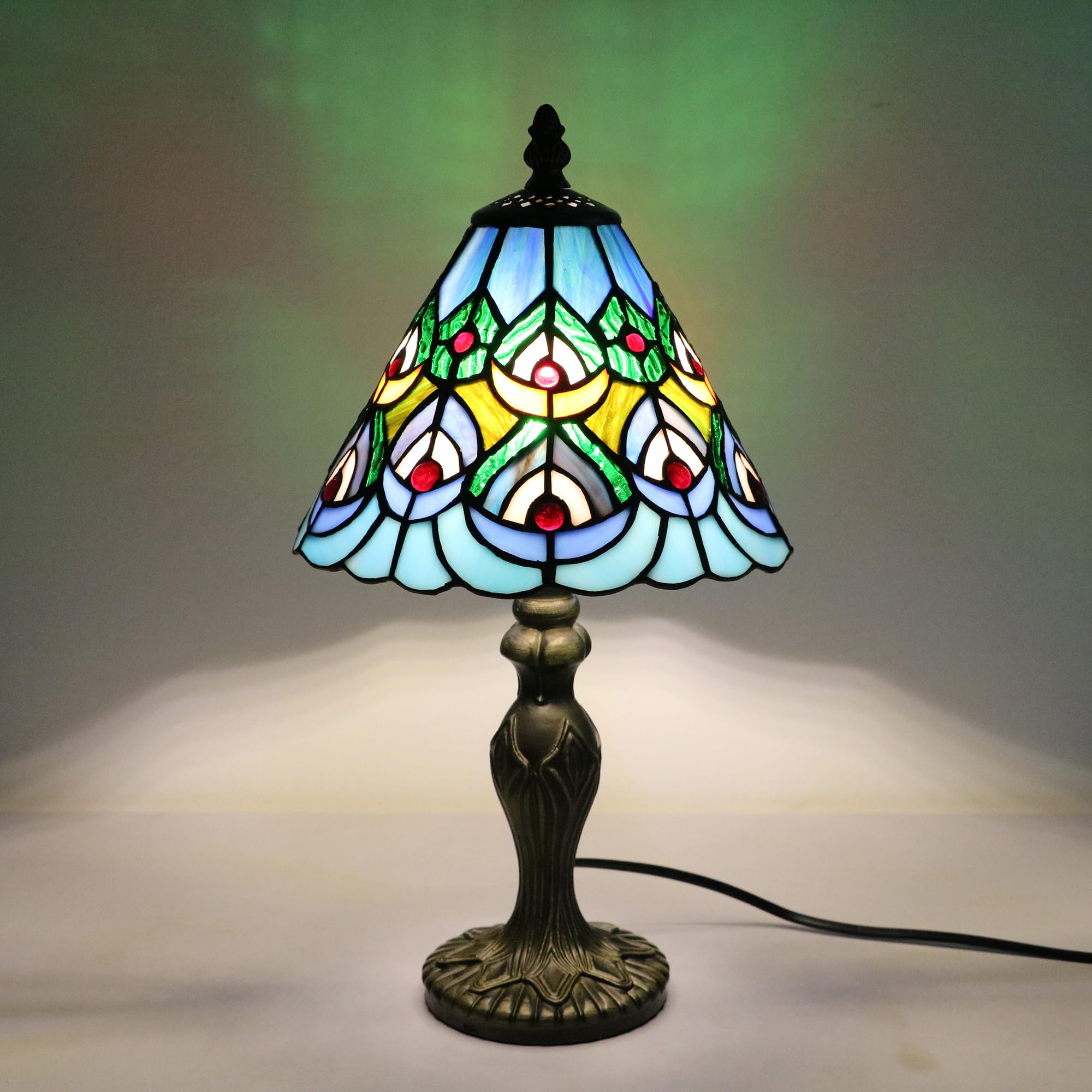 Lámpara de Mesa Tiffany, Lámpara de Mesa de Centro de Vidrio Multicolor Retro de 8 Pulgadas, Lámpara nocturna azul, Faros de cama, Lámparas de restaurante [Excluyendo bombillas]