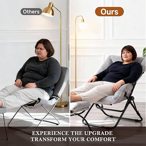 Miniatura 76 de Silla platillo, cómodas sillas de dormitorio, silla plegable de piel sintética de gran tamaño, silla plegable con marco de metal para sala de estar,