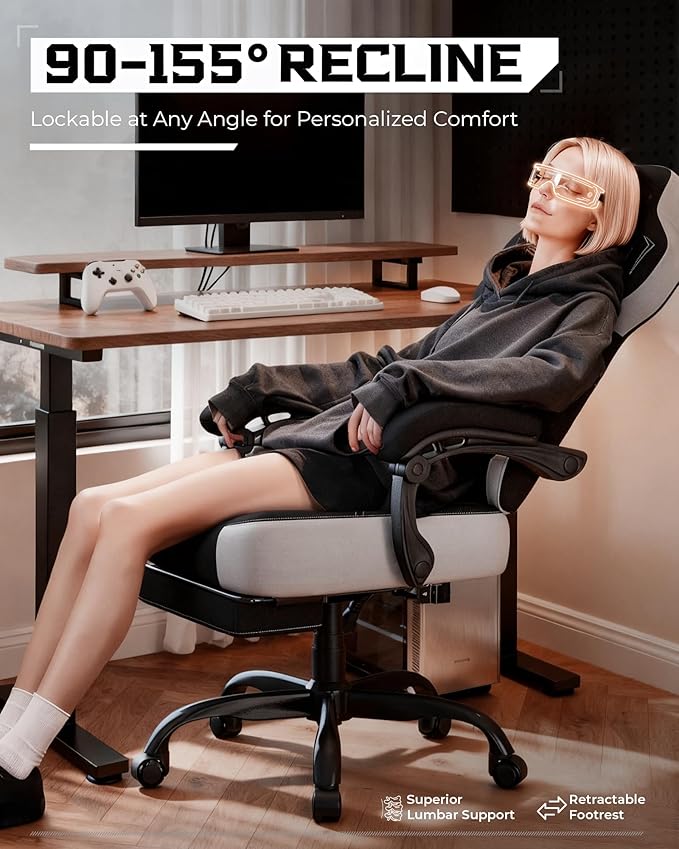 Silla Gamer Ergonómica con Reposapiés y Soporte Lumbar, Colo miniatura 5