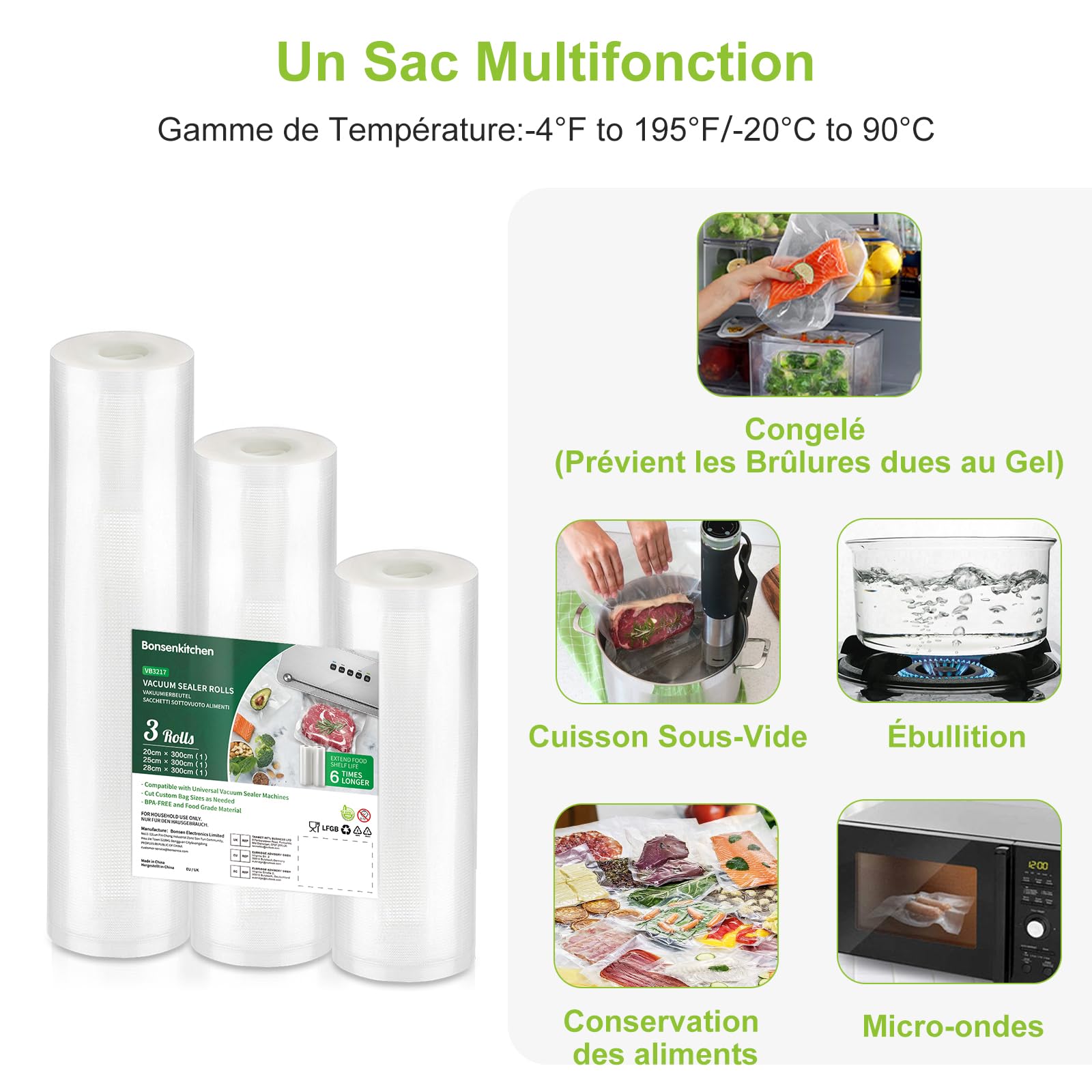 Mise Sous Vide Alimentaire Sacs Sous Vide Bonsenkitchen Rouleaux