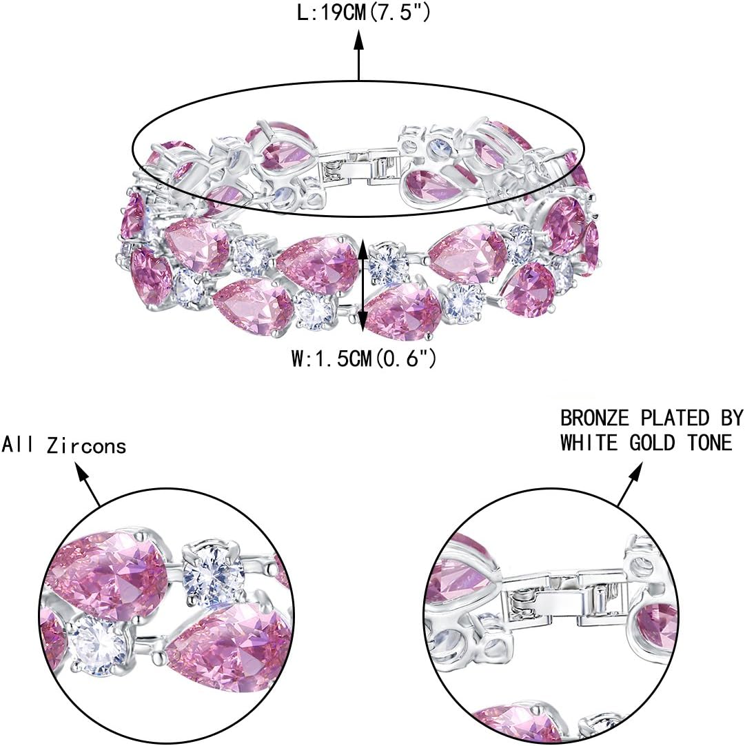 EVER FAITH Gorgeous Cubic Zirconia Birthstone Elegant Dual Layer Tear Drop Wedding Prom Tennis Bracelet for Women - Image 5