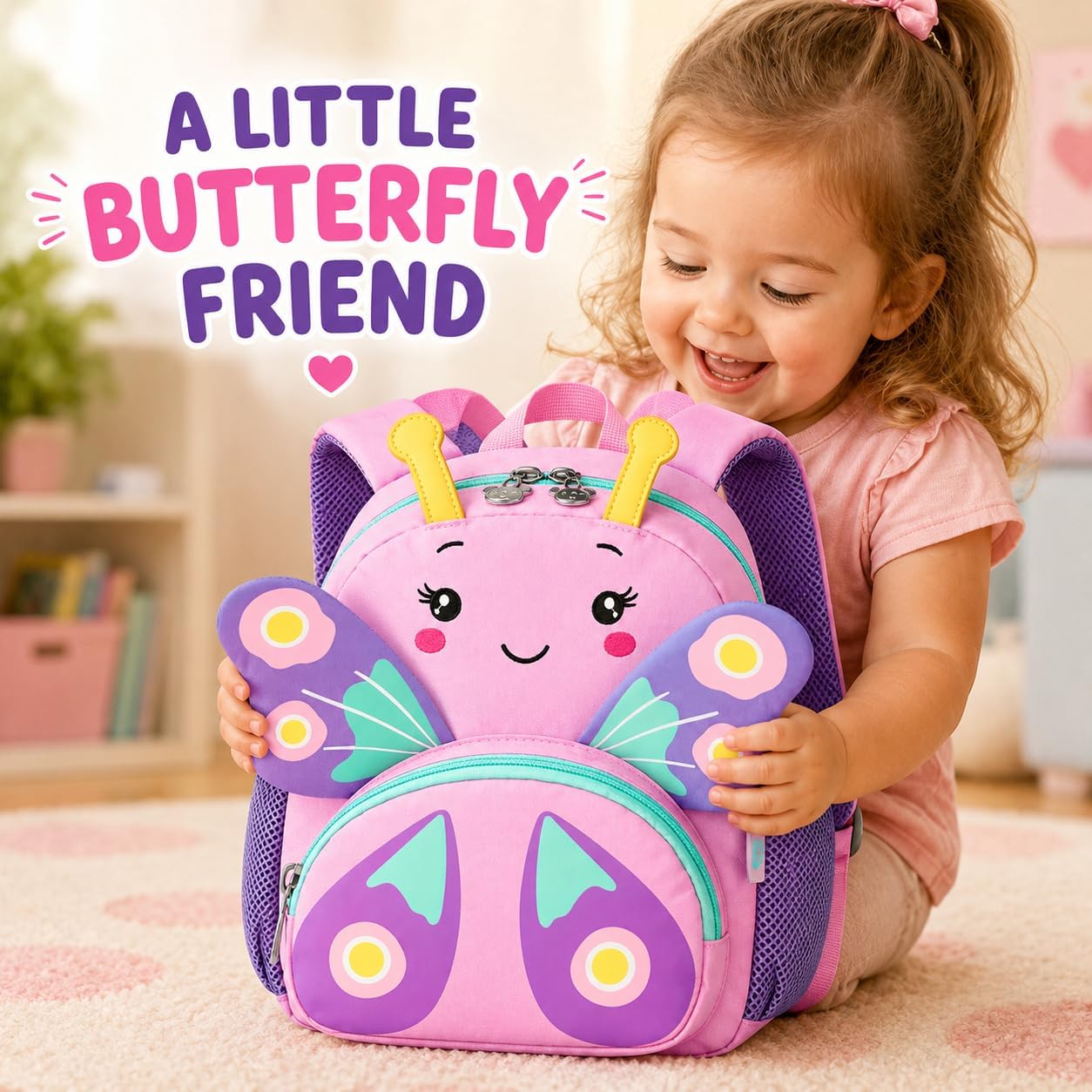 CAMTOP Cute Kids Toddler Backpack Small 3D Cartoon School Bookbags Age 1-3 Daycare Nursary Travel Bags (Butterfly-pink)