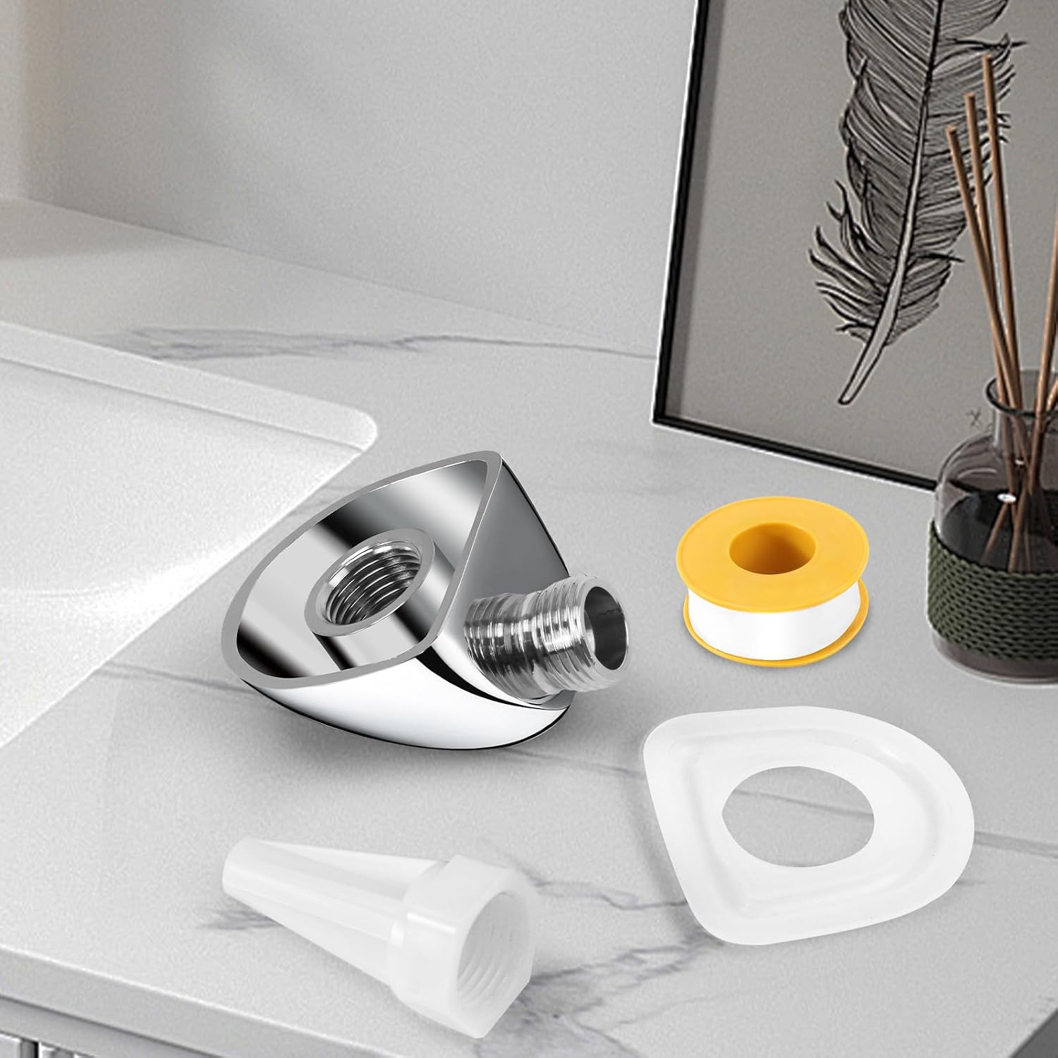 50560-PN-PR Water Supply Elbow For Hand Shower Elbow With Holde, Wall-Mount Supply Wall Elbow For Hand Held Shower Elbow Adapter,Wall Supply Elbow For Hand Shower Drop Elbow.Lumicoat Polished Nickel