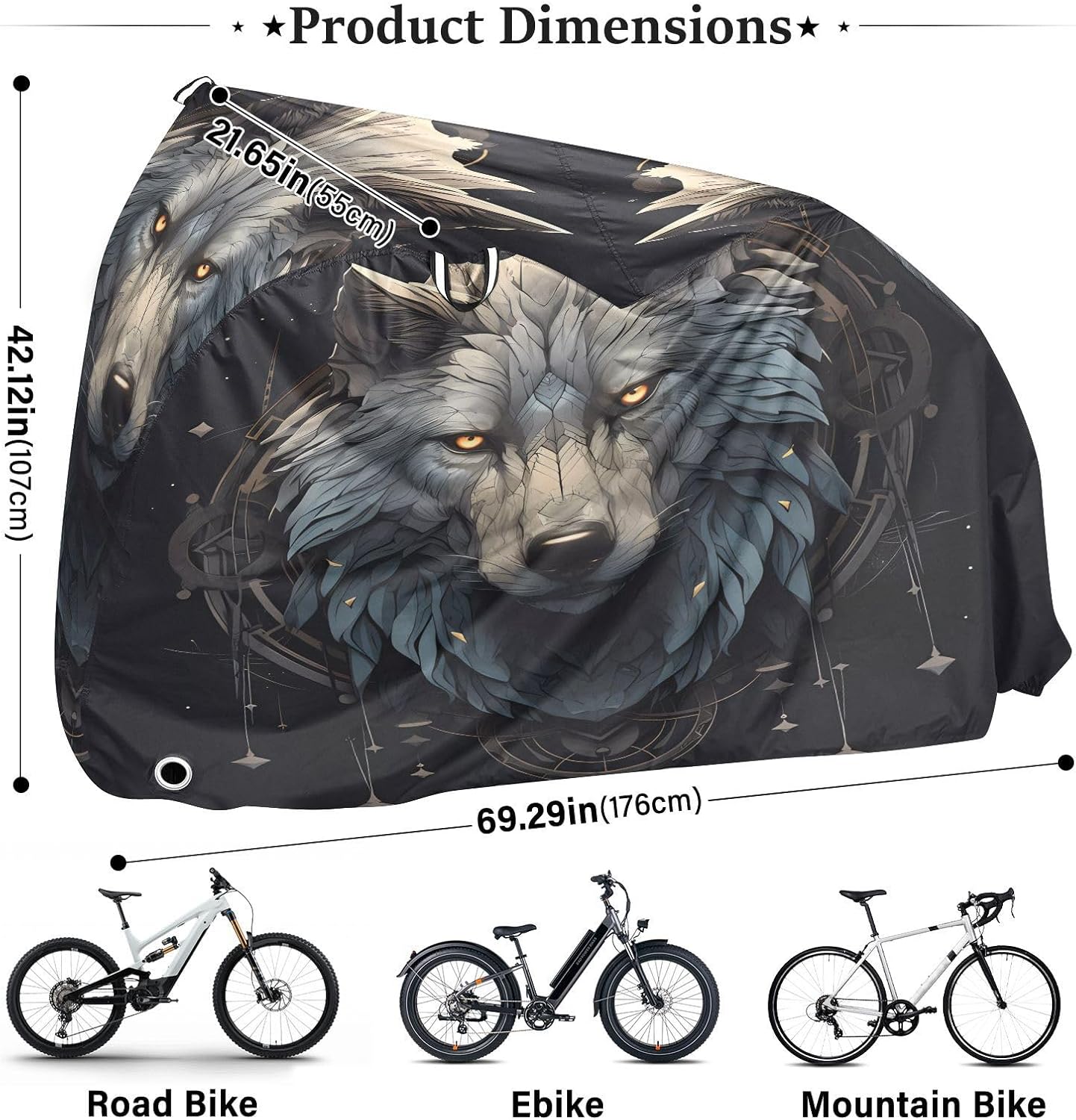 ALAZA Wolf Artwork Bike Cover Waterproof Outdoor Ebike Bicycle Covers Tarp Protection for 1/2 Bikes, Sun UV Dust Wind Proof