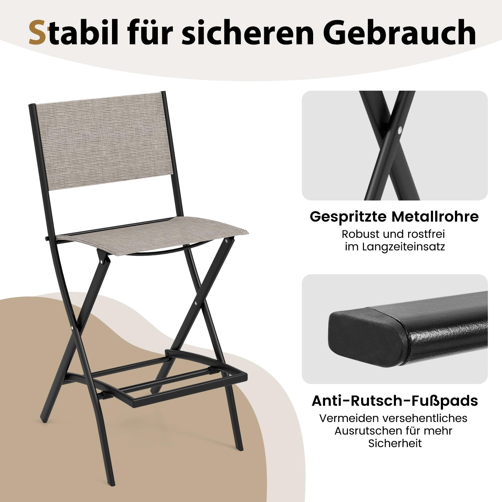 COSTWAY 2er Set Outdoor Barhocker, klappbare Barstühle mit Rückenlehne und Fußstütze, Tresenhocker bis zu 150 kg belastbar, Sitzhöhe 71 cm, Gartenstühle für Balkon, Garten & Poolbereich