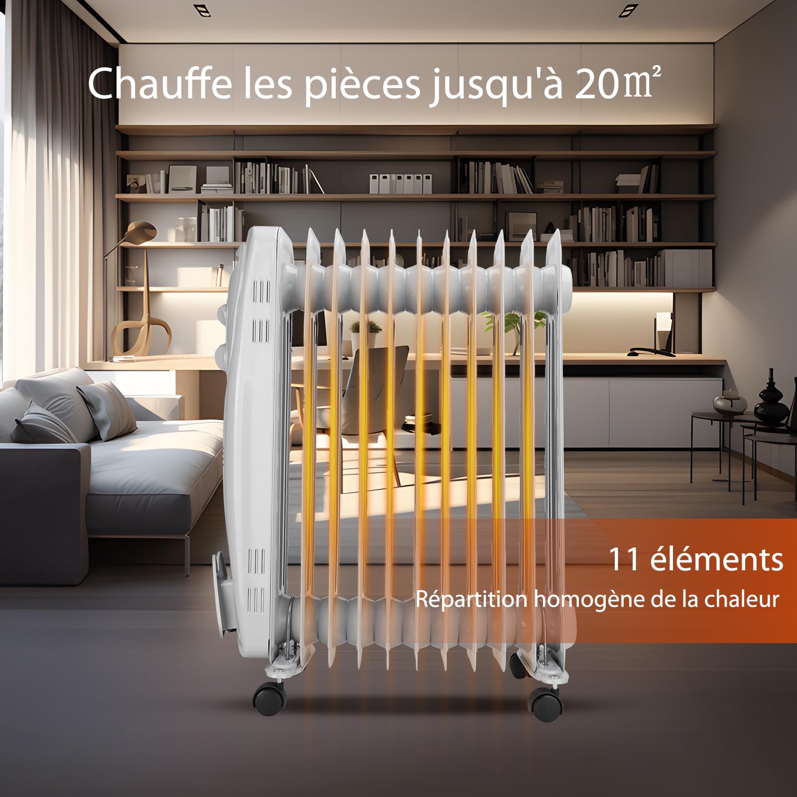 Aigostar Radiateur à bain d’huile portable. 11 éléments, 2300 W. 3 niveaux de puissance et thermostat réglable. Couleur: gris clair. Design exclusif.-Pangpang 33IEJ