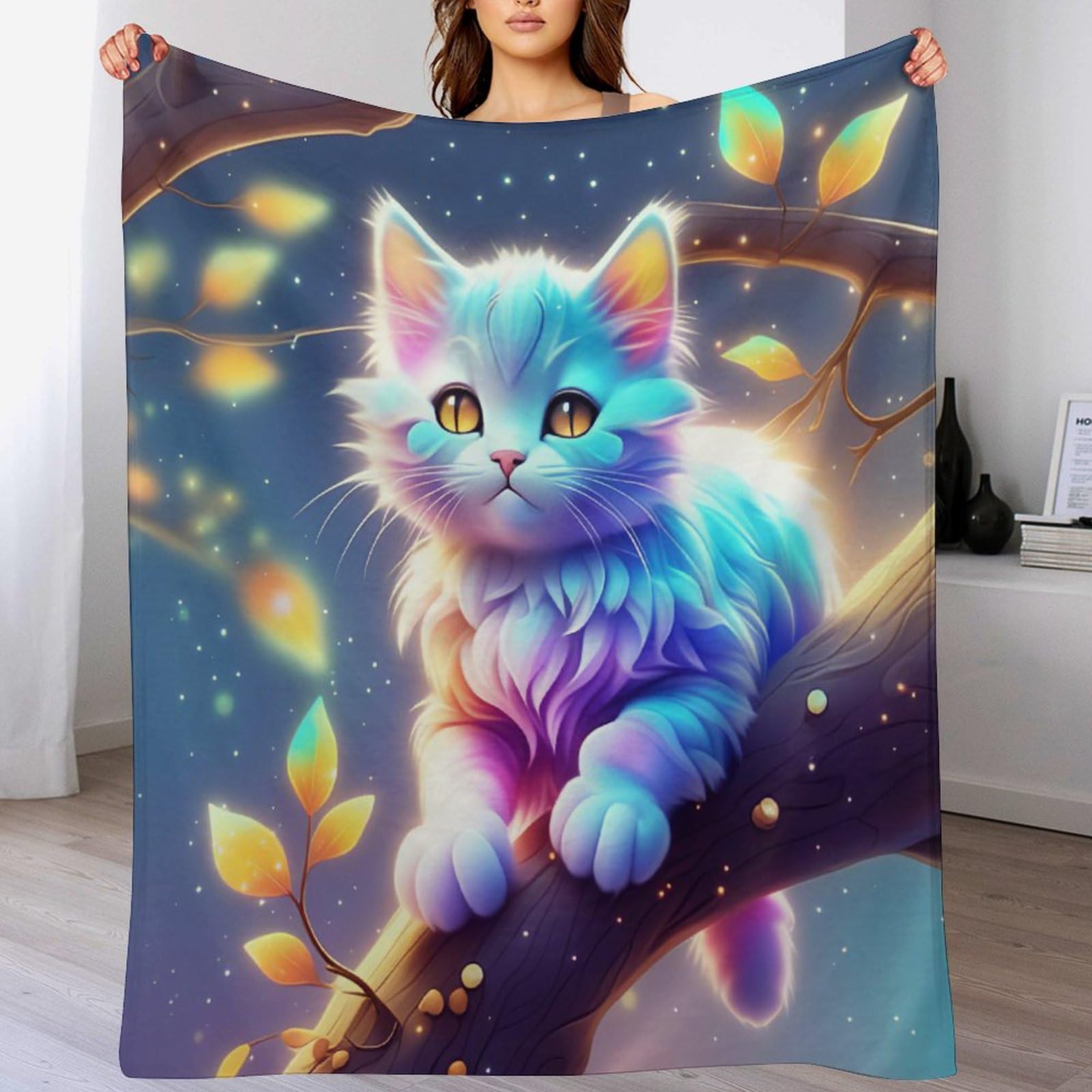 Manta de franela con diseño de gato para tardes de sofá y descanso en las cuatro estaciones