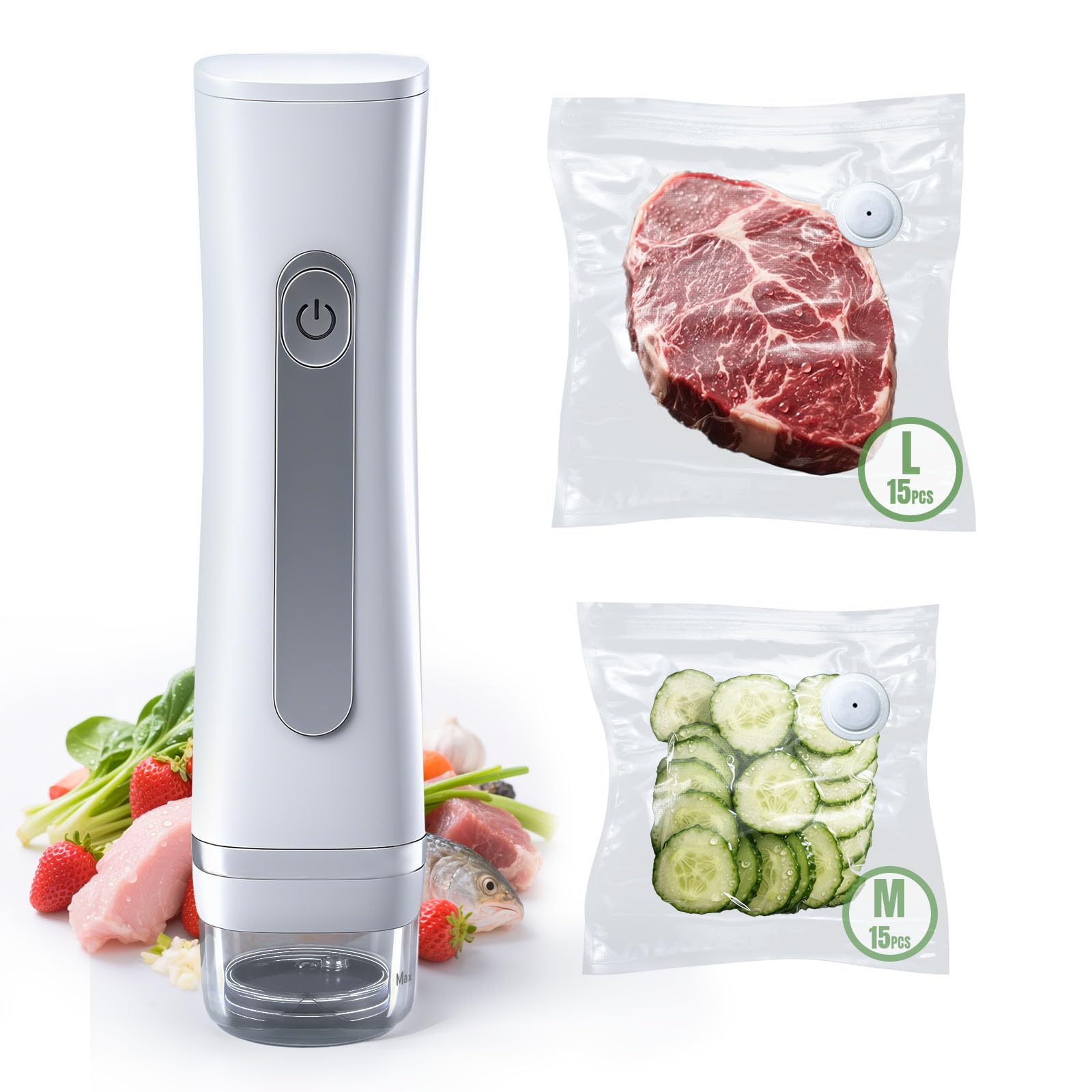 Appareil de Mise Sous Vide Compact Manuel pour Aliments,Scelleuse Portable avec 30 Unité Sachets Réutilisables | Scelleuse Mini pour Conservation,Appareil de Préservation Chef Compact