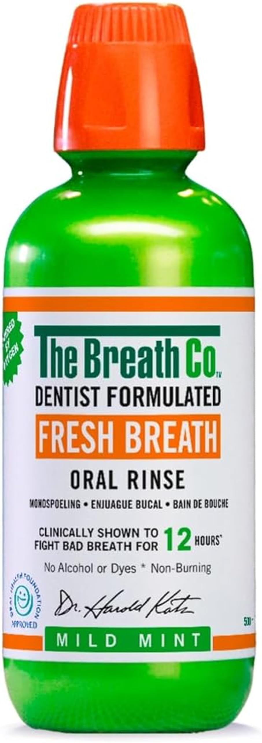 The Breath Co. Alcohol Free Mouthwash - Dentist Formulated Oral Rinse for 12 Hours of Fresh Breath - Mild Mint Flavour, 500ml