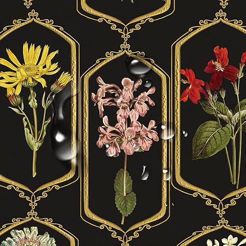 Miniatura 8 de FLUGGER Papel tapiz floral autoadhesivo, extraíble, para gabinetes de dormitorio, 17.3 x 236 pulgadas, color negro