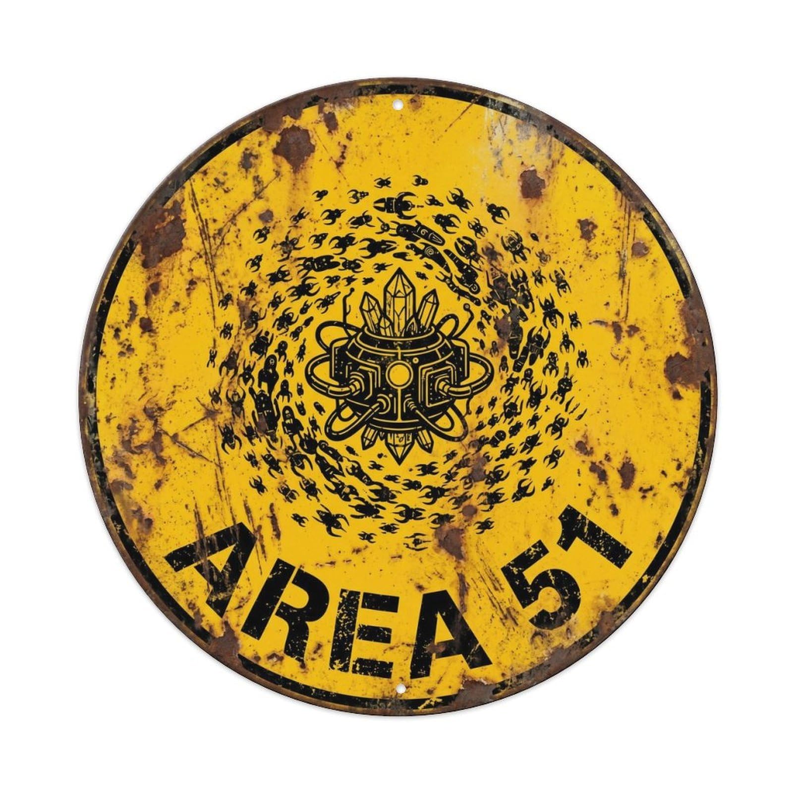 Vintage Alien Area 51 Nanobots Swarm Metal Tin Sign Plaque Wall Decor for Cafe, Club, Garden Round Metal Poster 8x8Inch