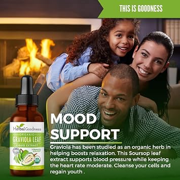 Herbal Goodness Organic Soursop Graviola Bitters Liquid, Guanabana Leaf 1oz