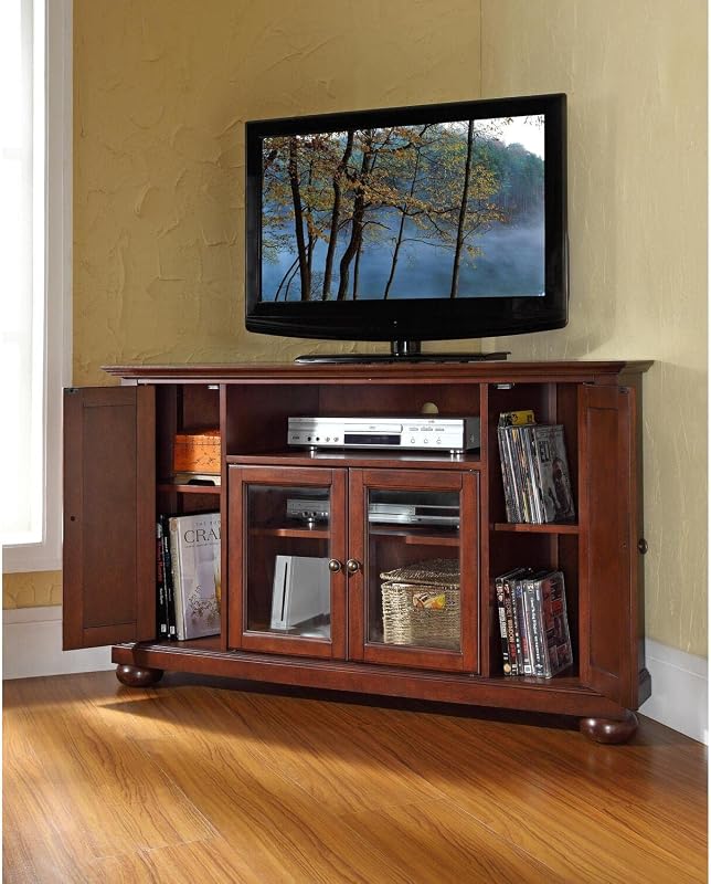 Maykoosh Naturally Nice 48" Corner TV Stand Mahogany - Fits TVs Up to 50 Inches, 47.75 x 20 Inches, Adjustable Shelving, Storage Cabinets image 4