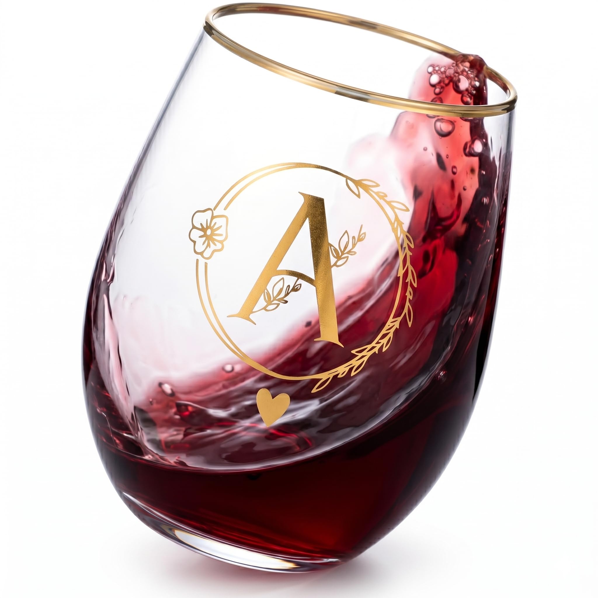 DIQUENEW Letter A-Z Wine Tumbler, 15oz Glass Cup, Gold Printed, Gift for Women, Bachelorette Party, Maid of Honour (A)