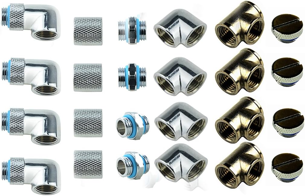 BXQINLENX24 PCS Silver Chrome G1/4" Plug Fittings for Computer Water Cooling System - 18.41cm Length - Copper Material - Desktop Compatible