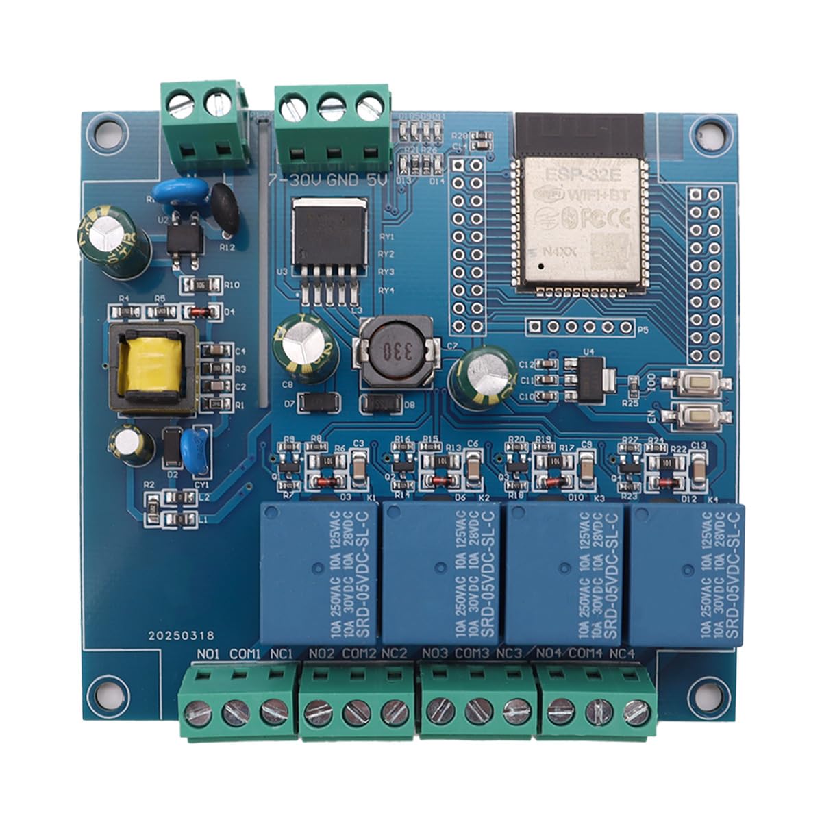 Fasizi Fasizi Module Relais 4 Canaux ESP32 Avec Carte De Développement IoT Wi-Fi/Bluetooth AC220 V/DC5-30 V ESP32-WROOM-32E, Carte Programmable Pour Projets Électroniques De Domotique Intelligente