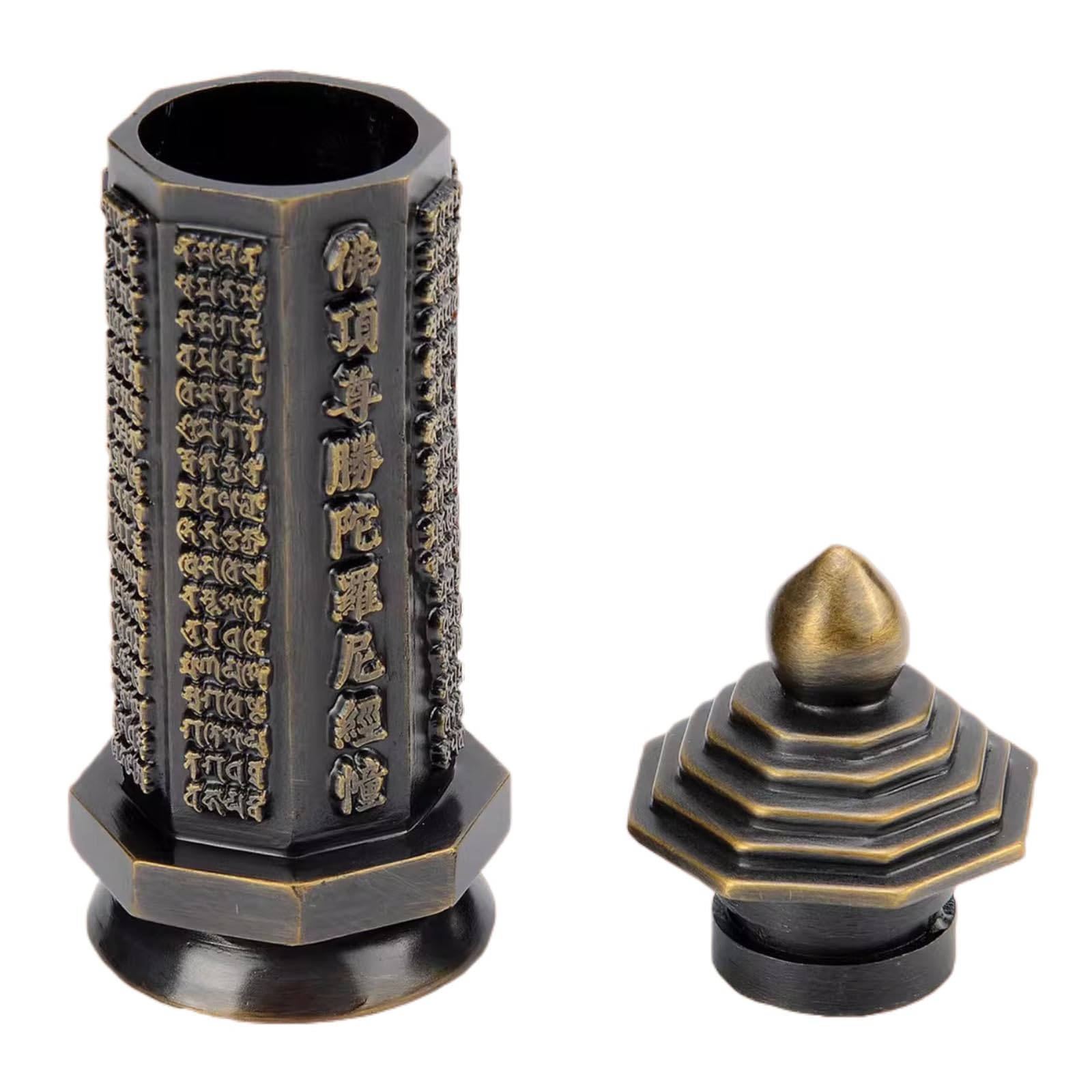 Tour Dharani Sutra en bronze de 14 cm pour coin méditation