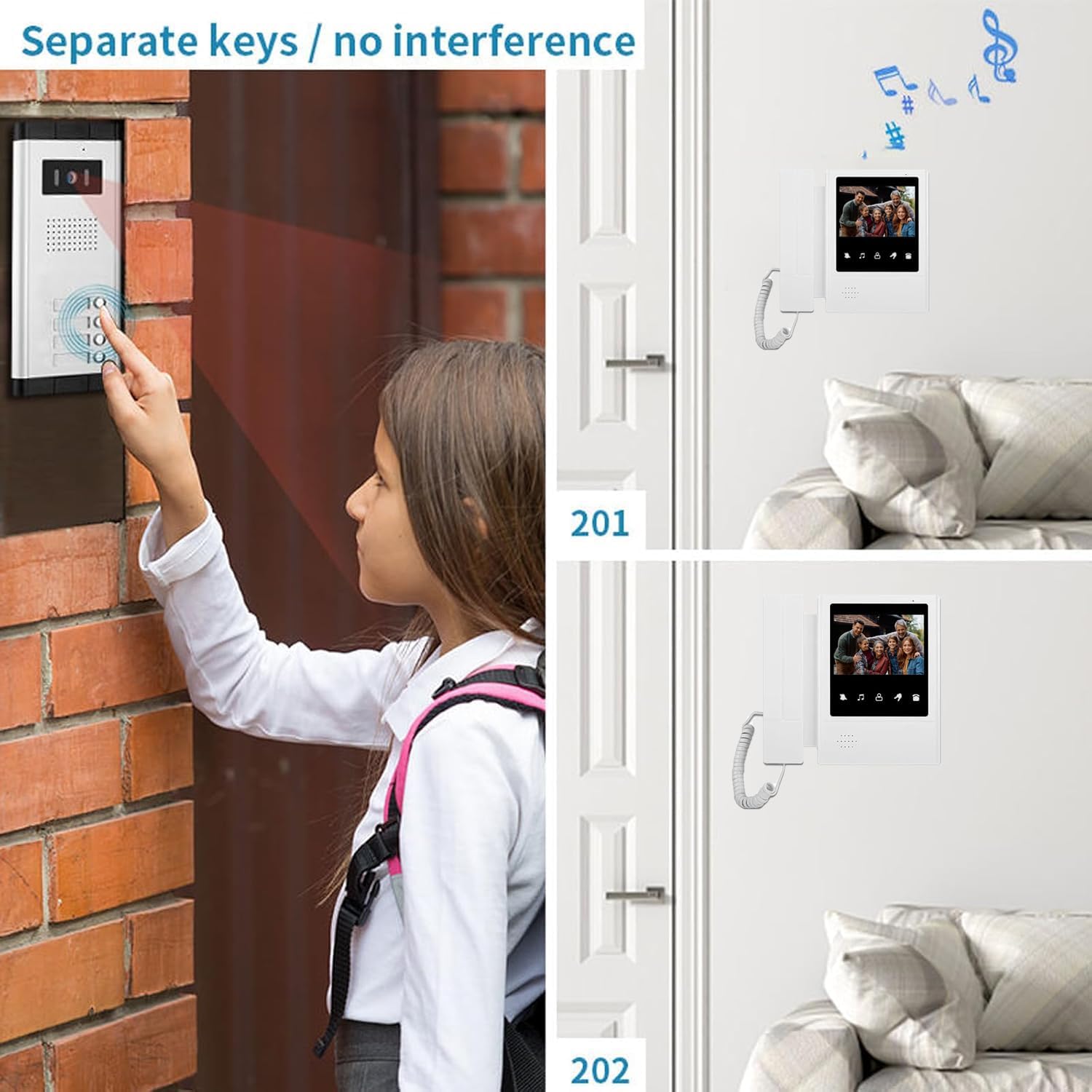 Apartment Video Intercom System,2,3,4,5,6,8,10,12 Household Video Doorbell Kits,Video Doorbell Camera,Wired 4.3 Inches Monitor,2 Way Intercom,IR Outdoor Camera,Monitoring (1- Camera and 6-Screen)