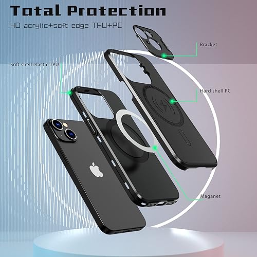 Miniatura 7 de Asuwish Funda de teléfono para iPhone 14 de 6.1 pulgadas con protector de pantalla de vidrio templado Magsafe y soporte delgado, funda rígida