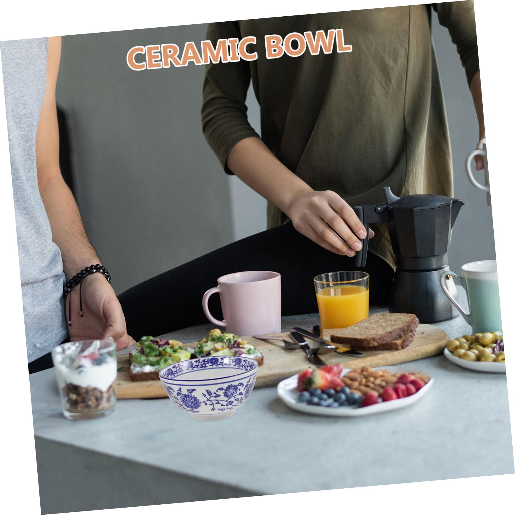 PRETYZOOM 5 Piezas cuenco de porcelana azul y white ensaladera tazón de sopa reutilizable tazón de postre de cereales Tazón de comida de cerámica contenedor de ensalada tazón de cerámica