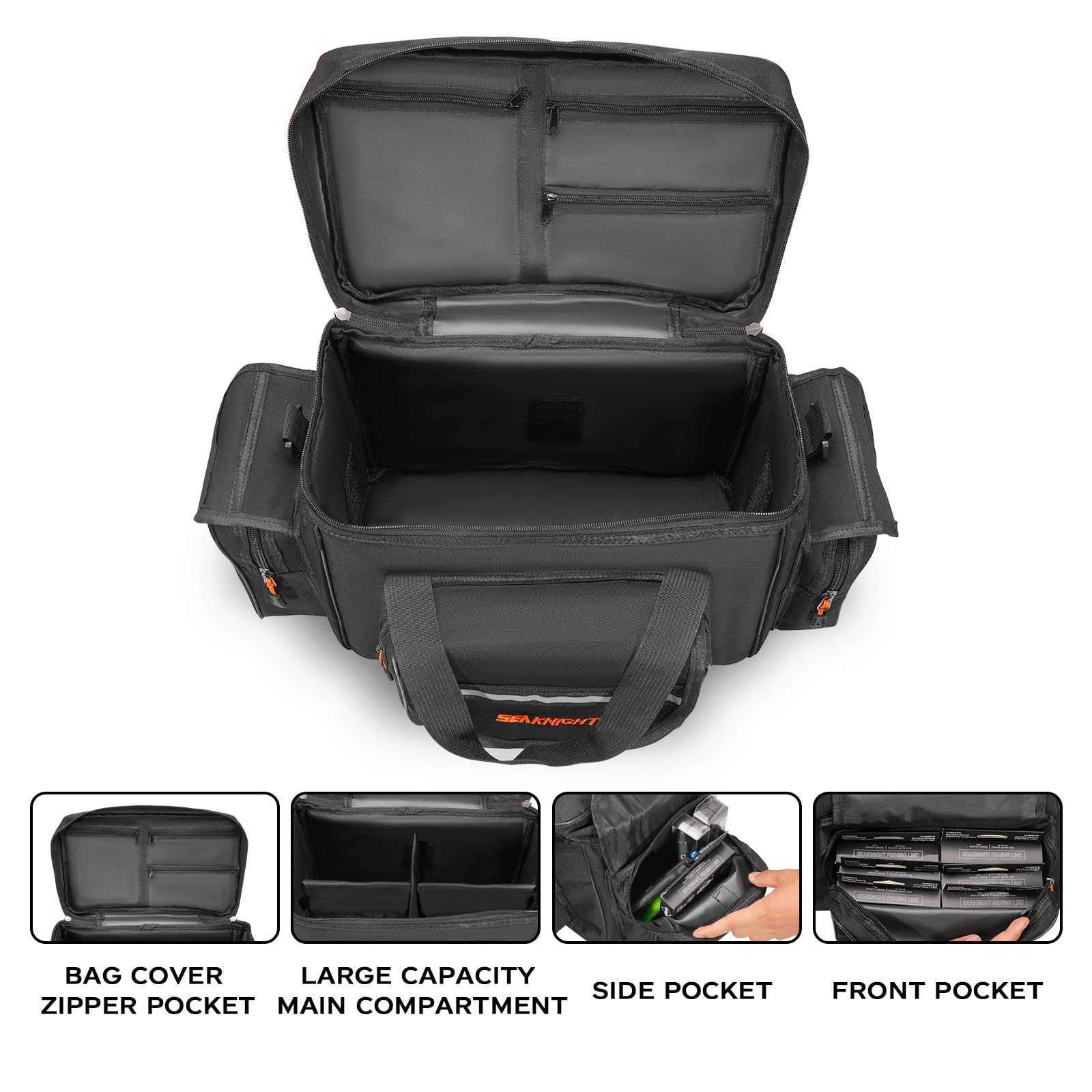 Seaknight Bolsa de pesca de un solo hombro, bolsa de pesca de carpa, bolsa de pesca en el mar, bolsa de camuflaje al aire libre, bolsa de viaje para senderismo, L - Negro, Para exteriores