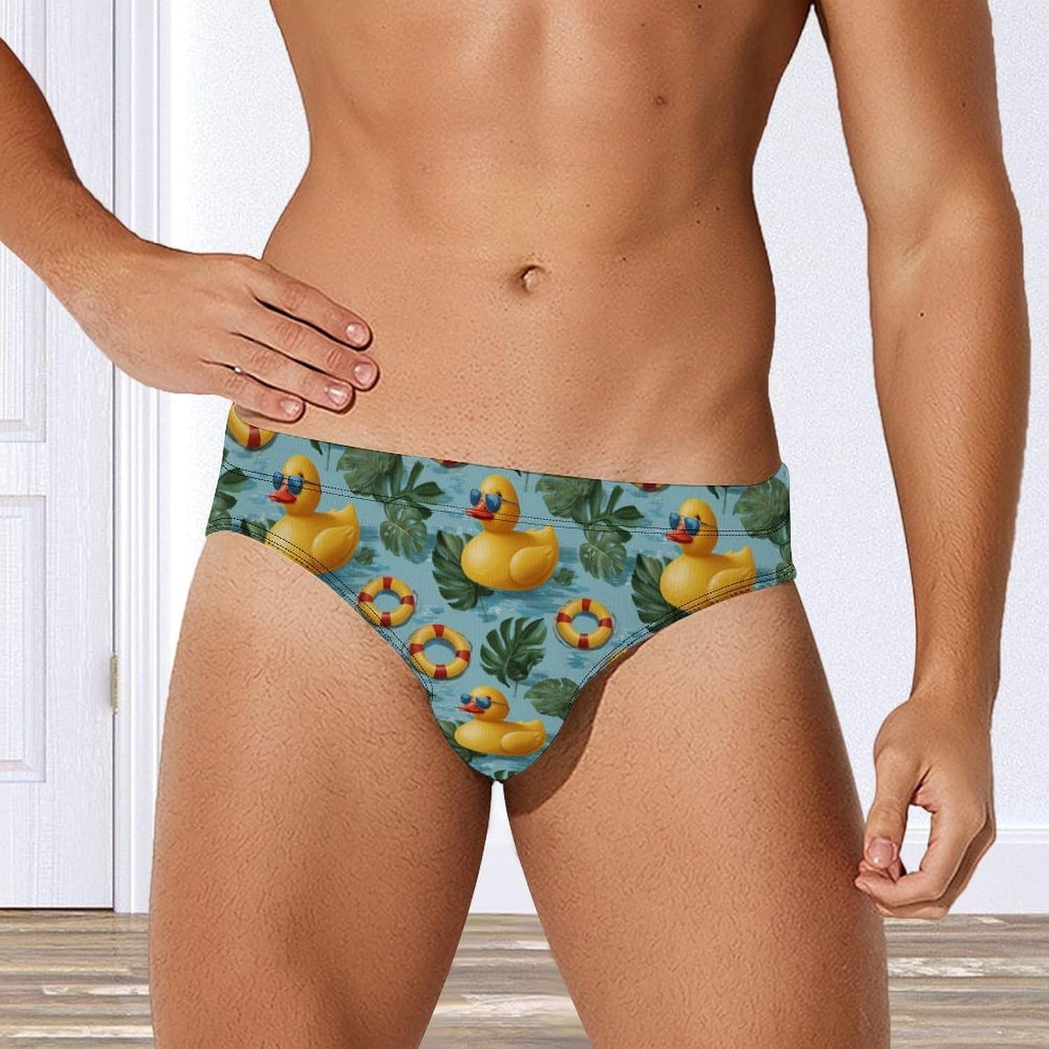 Duck Men's Swimsuit Brief Sexy Bikini Briefs Retro Printed Swimwear Quick Dry Swimming Trunks 3X-Large