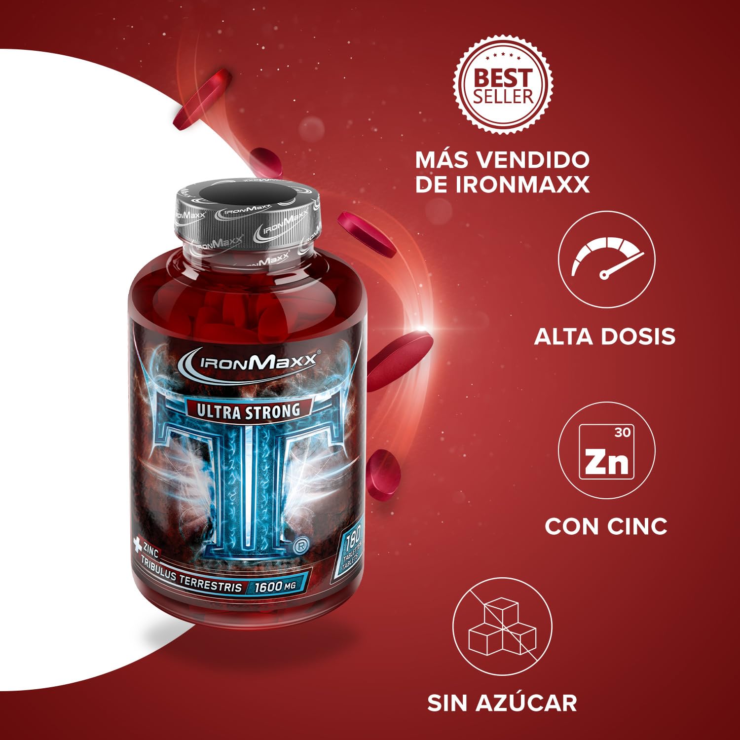 IronMaxx TT Ultra Strong Tribulus Terrestris - 180 pastillas | 1600mg de extracto de Tribulus Terrestris por pastilla|alta dosis, con zinc