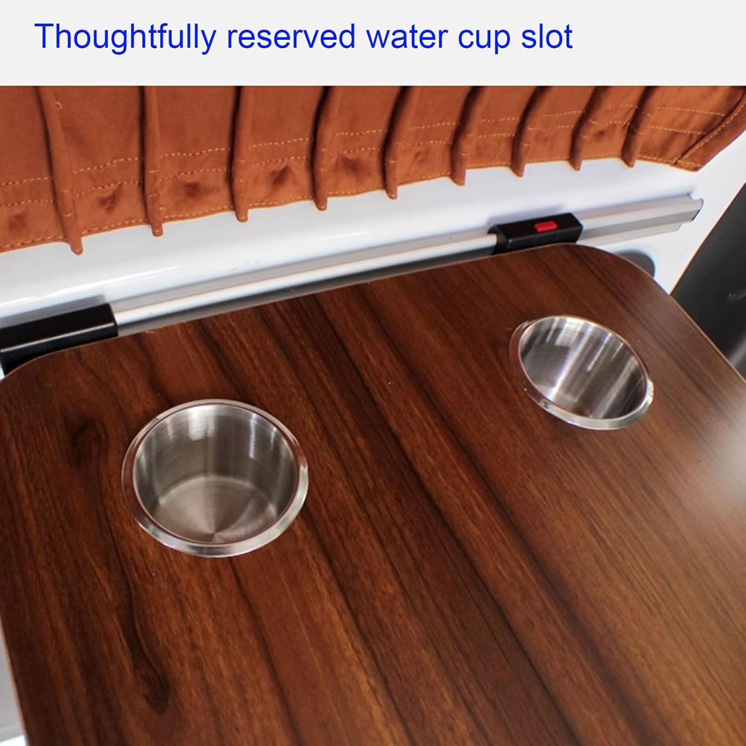 RV Folding Wall Table, Aluminum Picnic Foldable RV Tables, Portable Removable RVs Tables, RVs Dinette Table with Reserve Two Sink Cup, Ideal for Campervans Motorhome(Light Brown)