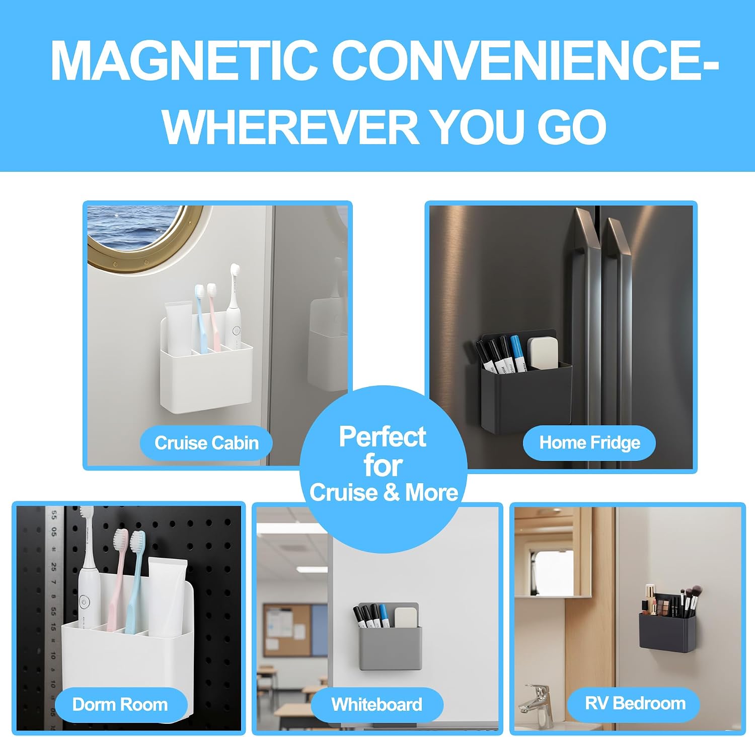 Magnetic Toothbrush Holder for Cruise, RV & Small Bathrooms–Wall-Mount Organizer, Strong Magnet, Portable,Cruise Essentials 2025 & 2026 for Royal Caribbean & Alaska (White)