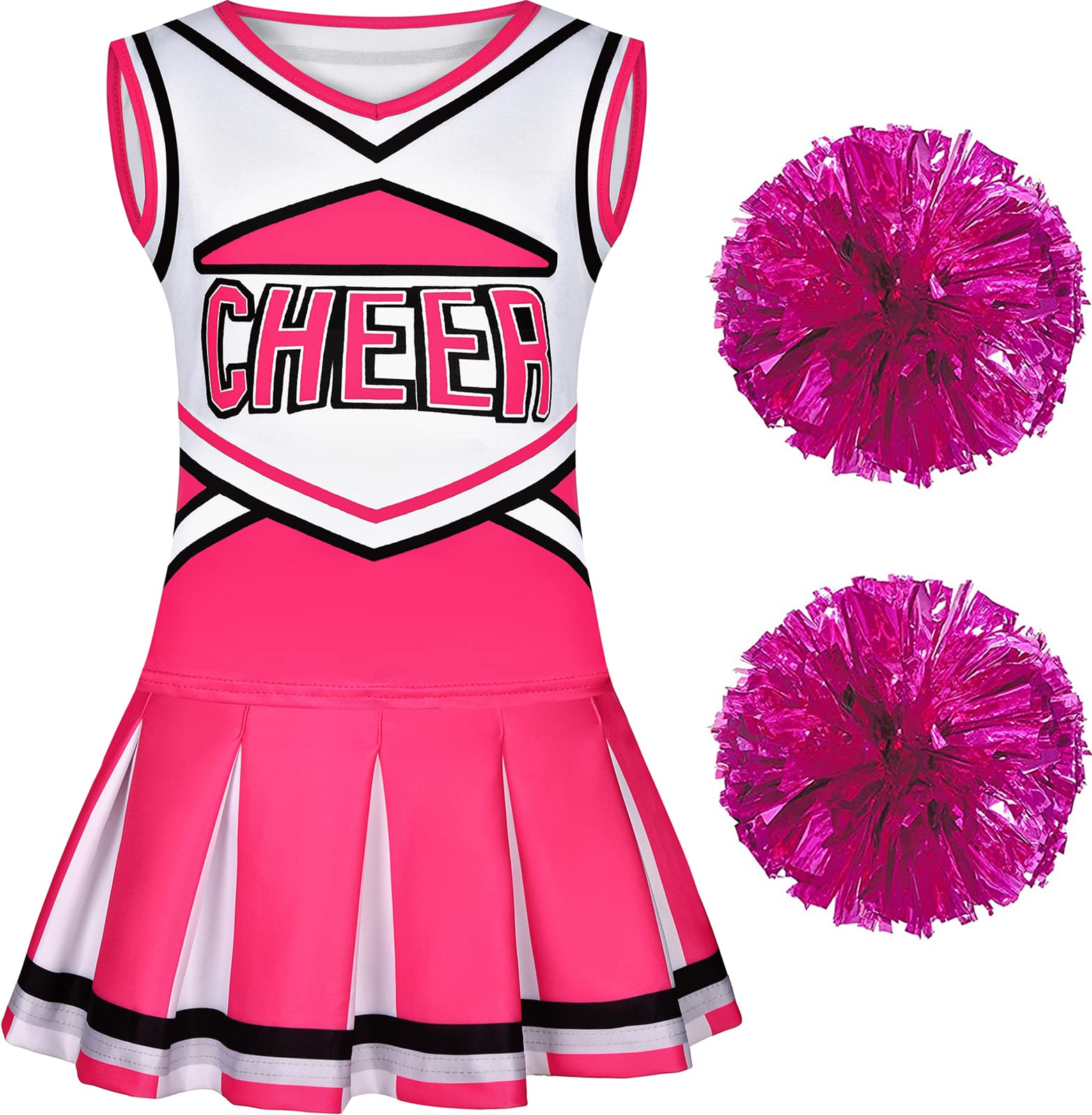 Sersllta Cheerleader Costume for Girls Cheerleading Outfit with Pom Poms Halloween Dress Up Party