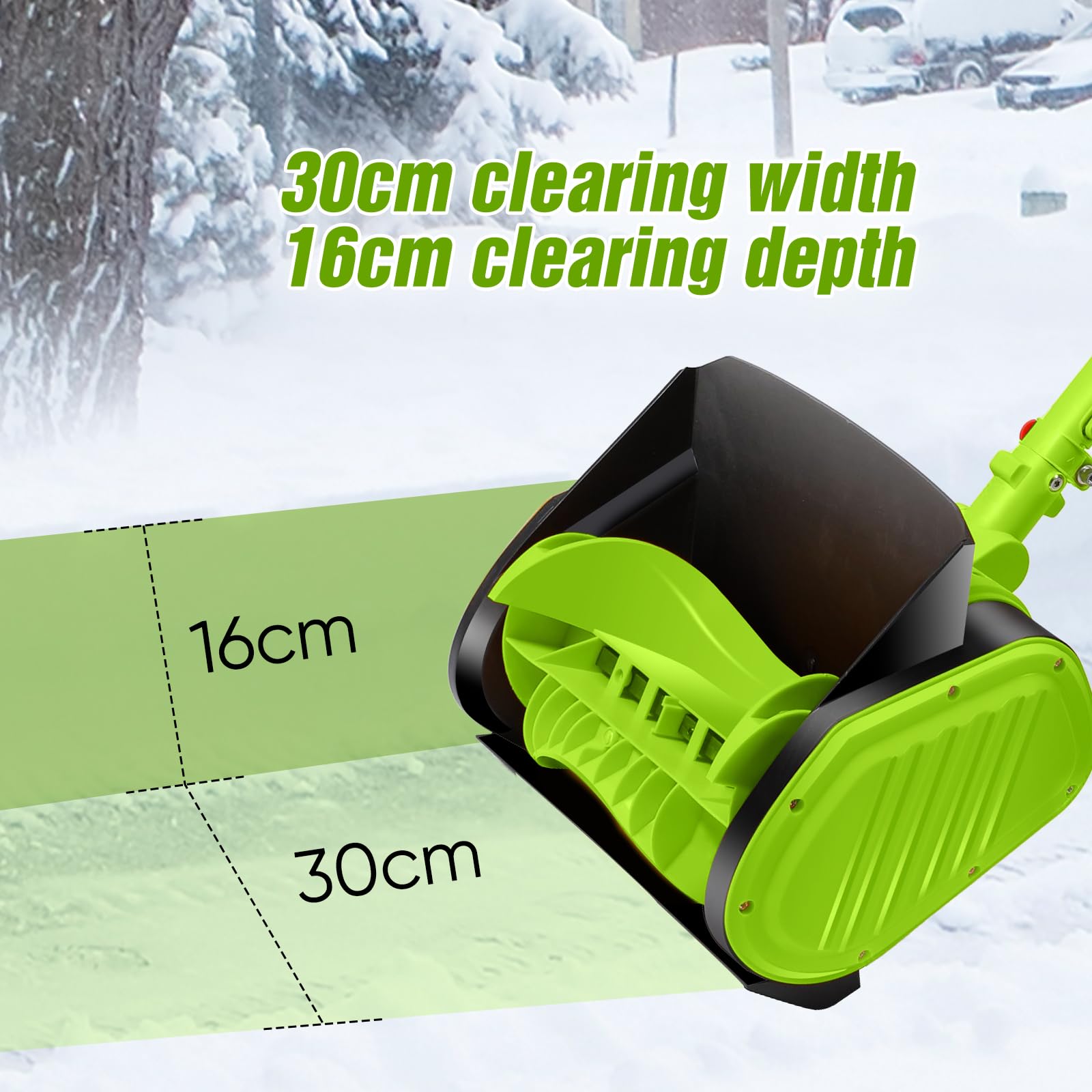 Fraise à neige sans fil, pelle à neige électrique, souffleuse à neige électrique amovible, moteur sans balais 550 W, largeur de 30 cm, profondeur de 16 cm, portée de jet 8 m, pour toutes les routes